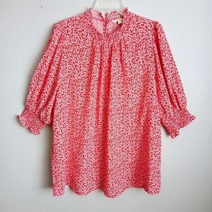 Boden Blouse Top Women's Size 20/22 Smocked Pink Poppy Petal Romantic